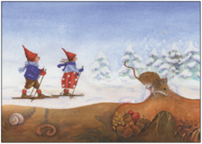 Postcard Daniela Drescher | Pippa and Pelle in the snow (ski)