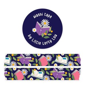 Books And Flowers Dark Blue Washi Tape - Little Lefty Lou 
