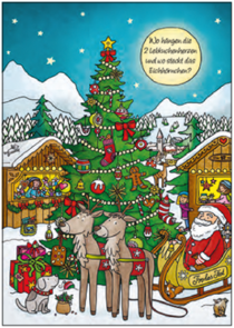 Search Postcard | Wo hängen die 2 Lebkuchenherzen und wo steckt das Eichhörnchen?