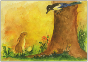 Postcard | Hare and magpie