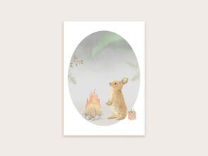 Postcard winter konijn + kampvuur - Appeloogje