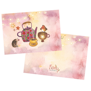 Postcard 'Thee met de egel en het roodborstje' - Romyillustrations