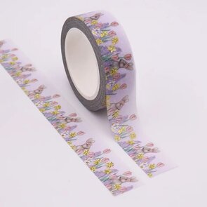 Washi Tape | Bunny in Spring Flower Field - with Gold Foil 