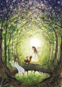 Postcard Bijdehansje | Fairies with Squirrel