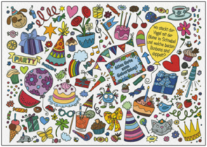 Search Postcard | Wo steckt der Vogel mit der Blume im Schnabel?