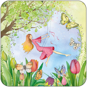 Postcard Kristiana Heinemann | Woman swings in a spring garden