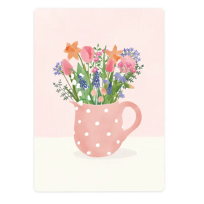 The Lemonbird Postcard | voorjaarsbloemen in stippenkannetje