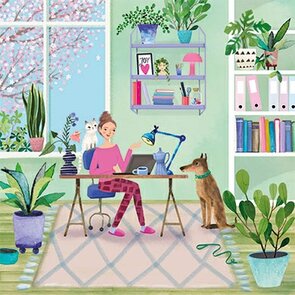 Mila Marquis Postcard | Woman at a desk