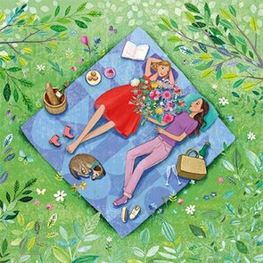 Mila Marquis Postcard | Woman at a picknick