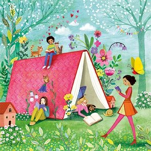 Mila Marquis Postcard | Woman with books