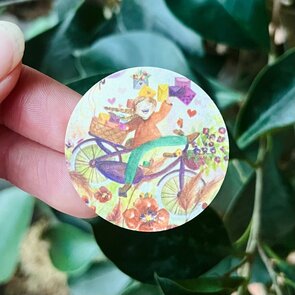 5x Sticker Postmeisje op de fiets by RomyIllustrations