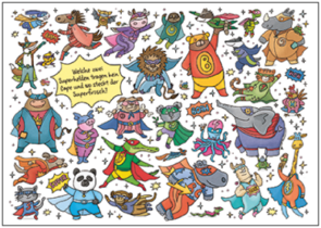 Search Postcard | Welche zwei Superhelden tragen kein Cape und wo steckt der Superfrosch?