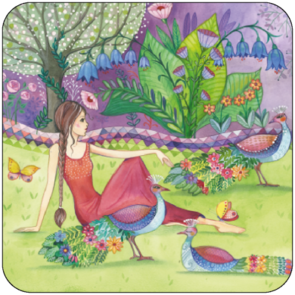 Postcard Kristiana Heinemann | Woman in the park with peacocks