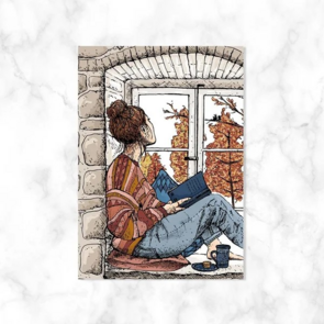 Postcard Girl with Book by Kaartstudio