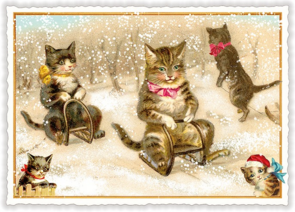 PK 1176 Tausendschön Postcard Christmas – Cats on Sleds