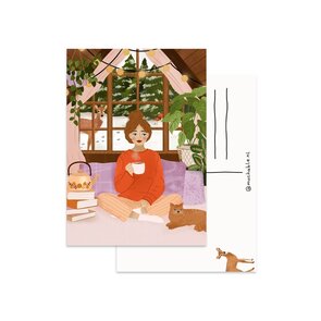 Postcard by Muchable - Woman in winter hut with deer