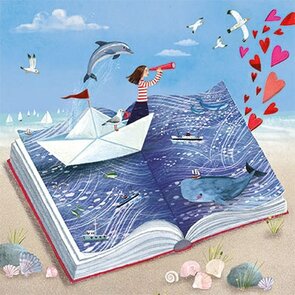 Mila Marquis quadratische Postkarte | Frau in einem Boot