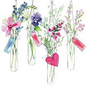 Kerstin Heß Quadratische Postkarte | Blüten in Gläsern