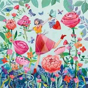 Mila Marquis quadratische Postkarte | Frau mit Rosenblüten