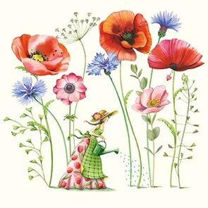 Nina Chen Quadratische Postkarte | Frau mit Blumen