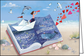 Mila Marquis Folded Card | Happy Birthday (Woman on boat)