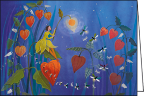 Mila Marquis Folded Card | Woman with Chinese Lantern Flowers