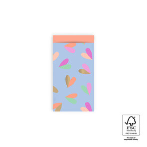 5 Paper Bags Hearts Duo Gold Blue - Salmon (7x13cm)