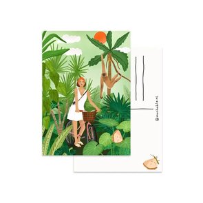 Postcard by Muchable - illustratie vrouw fiets in jungle