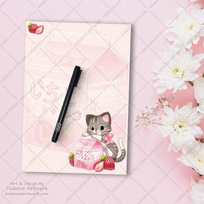 A5 Notepad Strawberry Milk Neko - by Hidekos Artwork