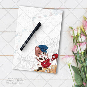 A5 Notepad NEW Happy Mail Neko - by Hidekos Artwork