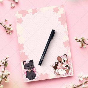 A5 Notepad black and calico Sakura Neko - by Hidekos Artwork