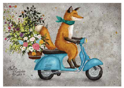Postcard 285 by Katja Saario - Scooter with Flowers