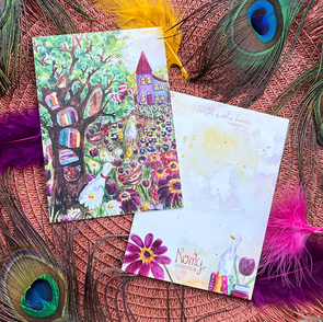 Postcard Romyillustrations - Bloemen in de boekentuin