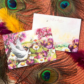 Postcard Romyillustrations - Kraanvogel in de bloemen