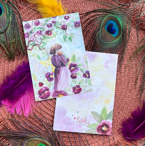 Postcard Romyillustrations - Mama tussen de bloemen