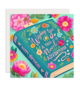 Folded Card with Envelope - Birthday Book Blue - Aniet Illustration