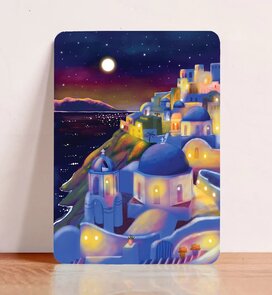 Postcard Santorini by Night - Aniet Illustration