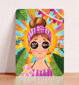 Postcard Happy Bday woman with sunglasses - Aniet Illustration