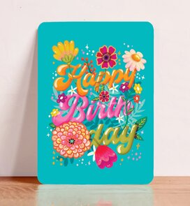 Postcard Happy Birthday Flowers - Aniet Illustration