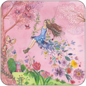 Postcard Kristiana Heinemann | Woman on flower swing