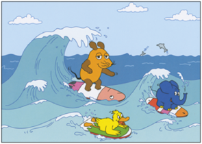 Postcard Sendung mit der Maus | Mouse, elephant and duck surfing