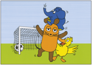 Postcard Sendung mit der Maus | Mouse, elephant and duck play football