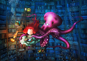 Postcard Ila Illustrations 051 - Octopus library