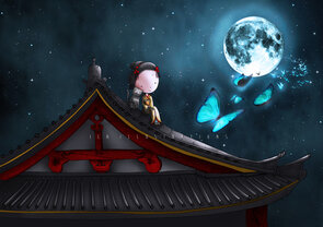 Postcard Ila Illustrations 056 - Moon butterflies