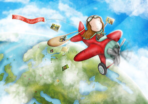 Postcard Ila Illustrations 076 - Happy airplane