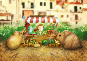 Postcard Ila Illustrations 096 - Ila's market