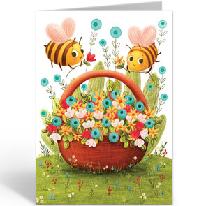 Folded Card with Envelope - Barbara Denef - Bees and flower basket