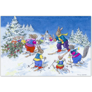 Postcard Peggy Burton | Rabbits Skiing Lesson