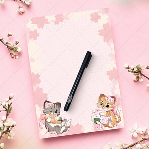 A4 Notepad grey tabby and orange Sakura Neko - by Hidekos Artwork