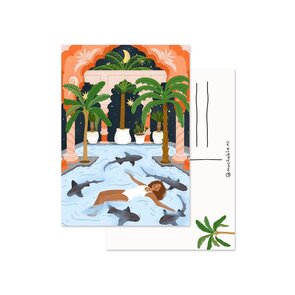 Postcard by Muchable - vrouw zwemmen met haaien